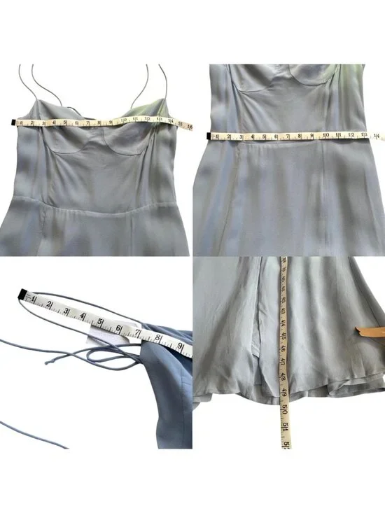 Reformation Juliette Dress Mineral Blue Sz 8 Spaghetti Strap Ties Midi Side Slit - Picture 7 of 8